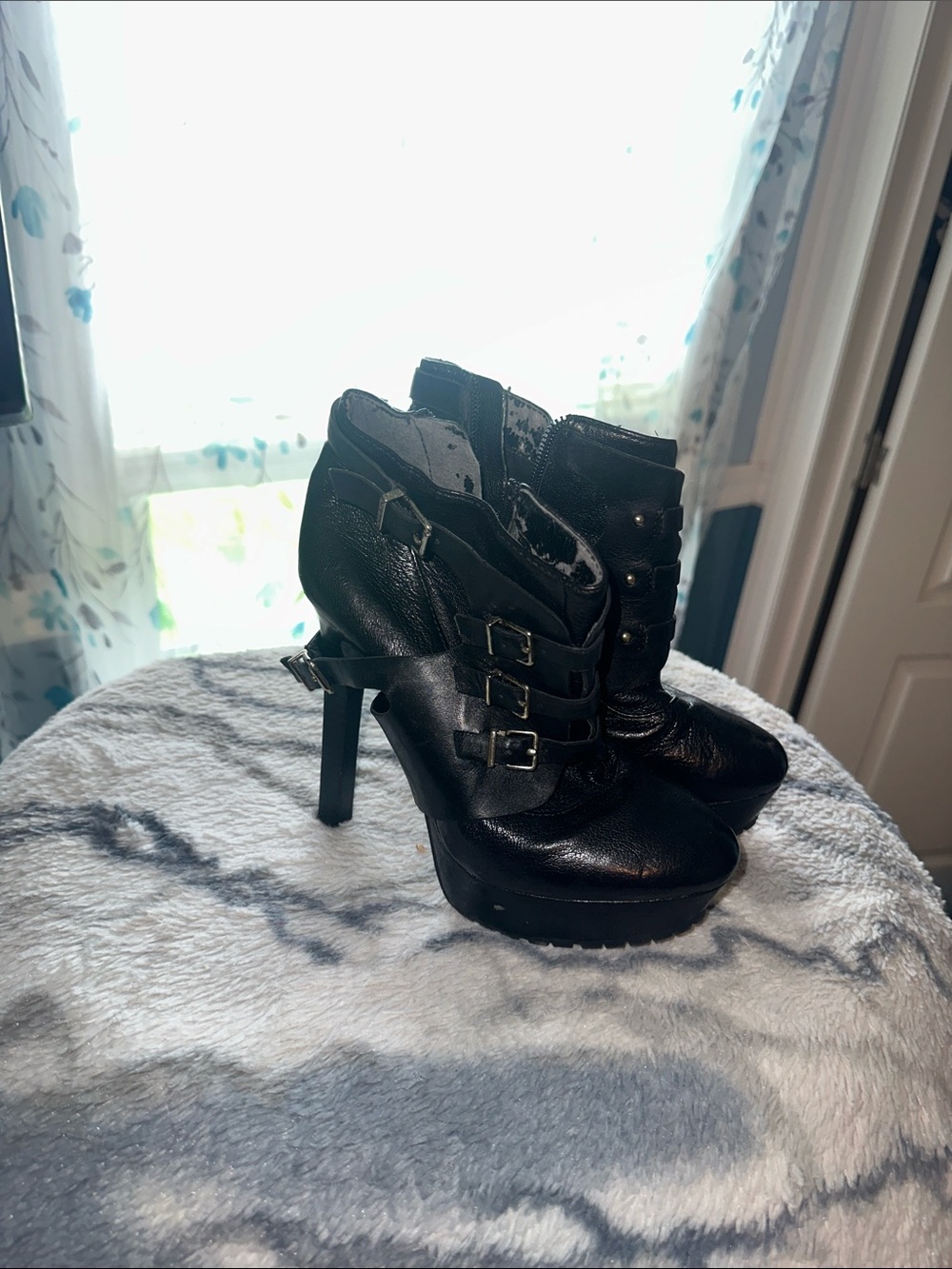 BCBGeneration Black Buckle Platform Ankle Boots